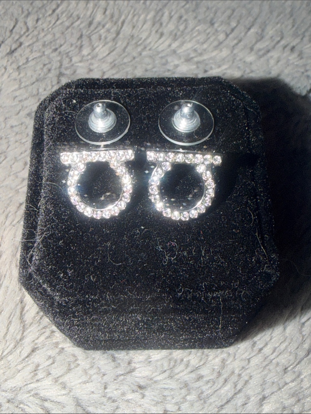 Preloved Salvatore Ferragamo silver Crystal logo Stud Earrings - Classic